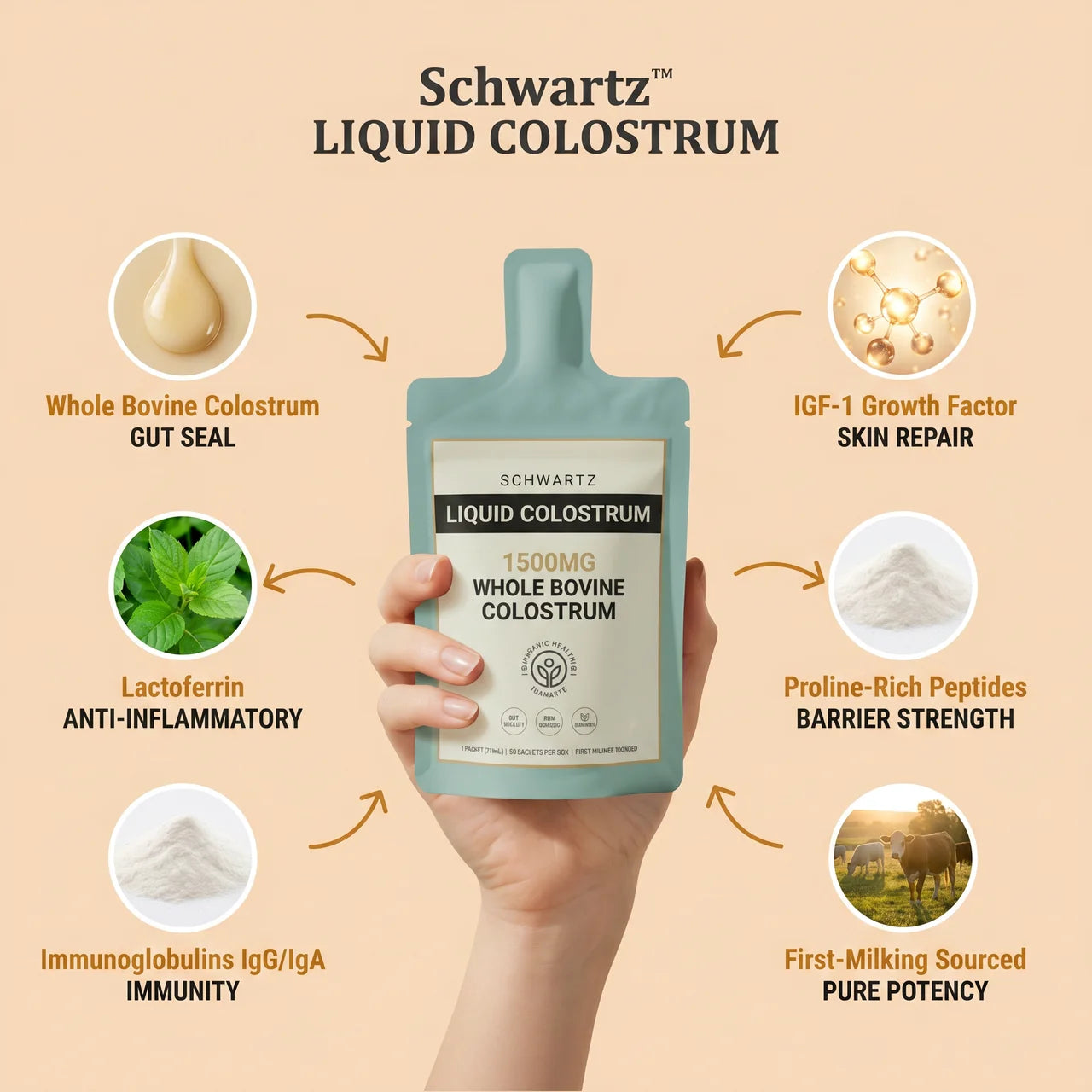 Schwartz Anti Inflammation, Anti Bloating, PCOS-Treatment Liquid Colostrum